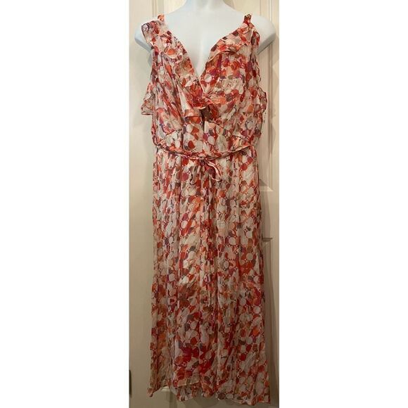 NWT Lane Bryant Maxi Dress Geometric Print Cold Shoulder Womens Size 22 PETITE* - Picture 2 of 7